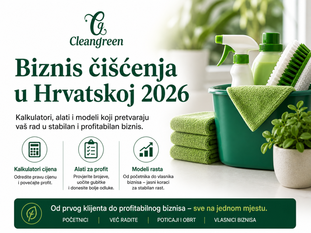 Biznis čišćenja u Hrvatskoj 2026, kalkulatori cijena, alati za profit i modeli rasta za stabilan prihod